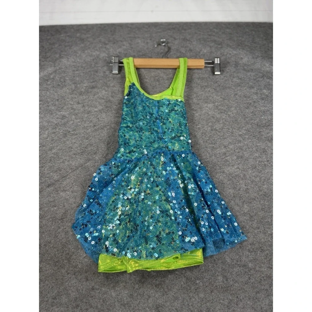 A Wish Come True Girls LC Sequin Tutu Dress Blue Green‎ Dance Costume Ballet
